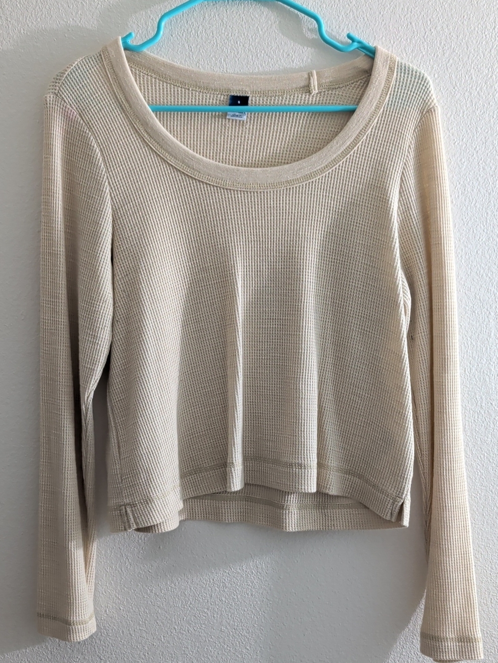Old Navy Crop Cream Waffle-Knit Scoop Neck Top